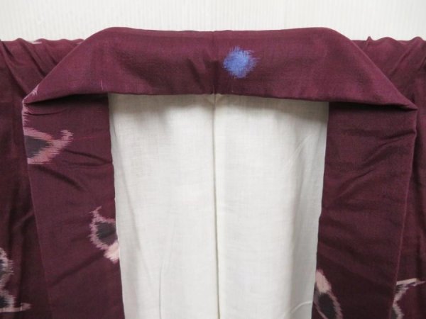 Photo7: 5025T13z670 Vintage Japanese Kimono Silk MEISEN KOMON Flower Dark grape (7)