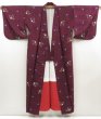 Photo8: 5025T13z670 Vintage Japanese Kimono Silk MEISEN KOMON Flower Dark grape (8)