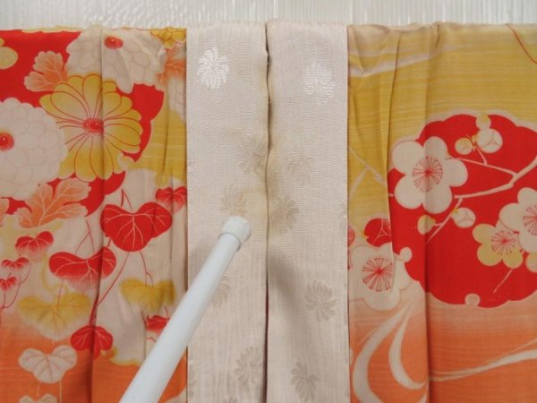 Photo8: 5104T06z460 Antique Japanese Kimono Silk JUBAN Yukiwa Dark yellow (8)