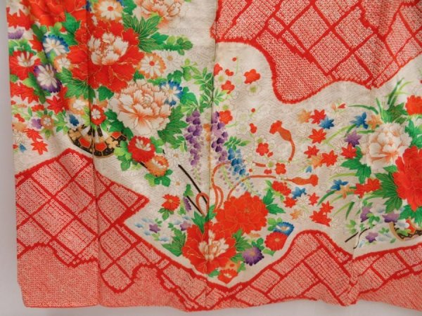 Photo6: 5104T13z1160 Vintage Japanese Kimono Silk SHIBORI FURISODE Flower cart (6)