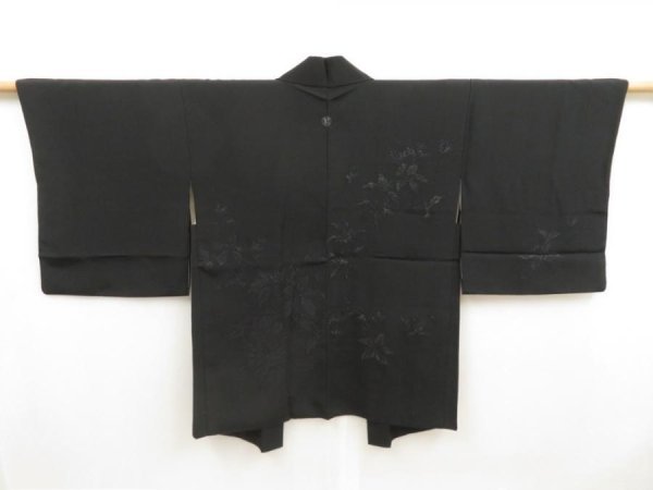 Photo2: 5105T01z510 Vintage Japanese Kimono Silk HAORI Flower Black (2)