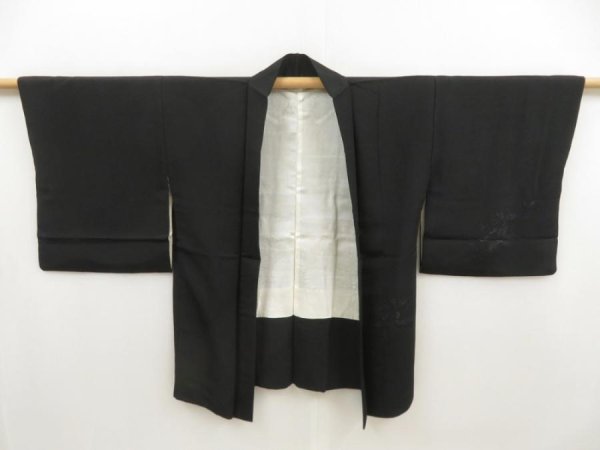 Photo3: 5105T01z510 Vintage Japanese Kimono Silk HAORI Flower Black (3)