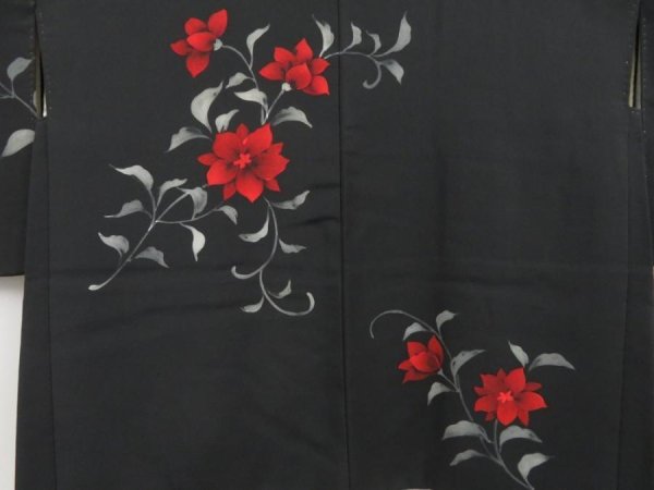 Photo3: 5105T11z600 Vintage Japanese Kimono Silk HAORI Flower Black (3)