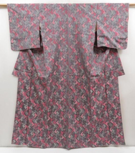 Photo3: 5105T13z860 Vintage Japanese Kimono Silk OMESHI KOMON  Gray Pink (3)