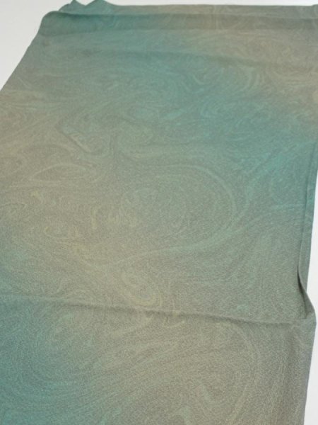 Photo3: 1T02z50  Japanese Kimono Silk  FABRIC Suminagashi Cyan 40.6x14.6 (3)
