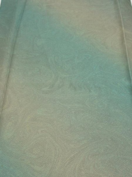 Photo1: 1T04z90  Japanese Kimono Silk  FABRIC Suminagashi Cyan 67.7x14.6 (1)
