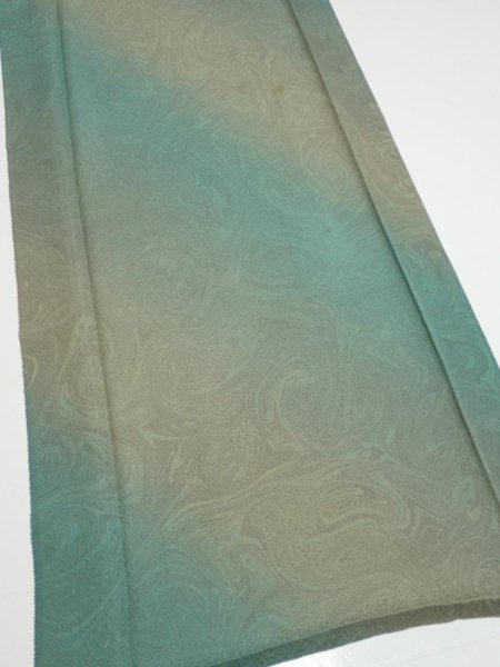 Photo2: 1T04z90  Japanese Kimono Silk  FABRIC Suminagashi Cyan 67.7x14.6 (2)