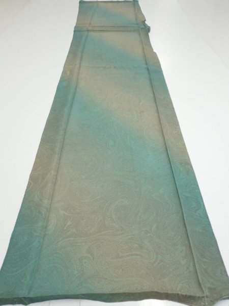 Photo5: 1T04z90  Japanese Kimono Silk  FABRIC Suminagashi Cyan 67.7x14.6 (5)