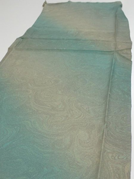 Photo3: 1T05z90  Japanese Kimono Silk  FABRIC Suminagashi Cyan 68.1x14.6 (3)