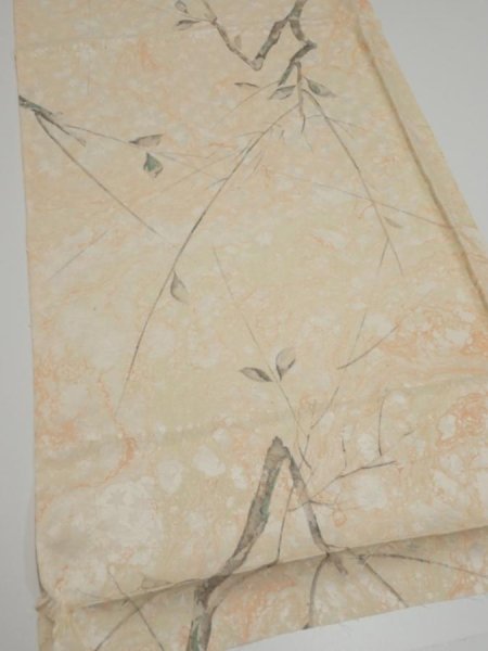 Photo2: 1T02z60  Japanese Kimono Silk  FABRIC Suminagashi Off-white 41.3x14.4 (2)
