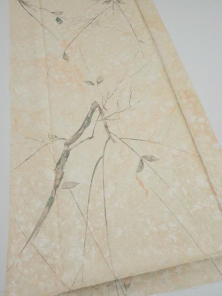 Photo2: 1T06z90  Japanese Kimono Silk  FABRIC Suminagashi Off-white 66.9x14.4 (2)