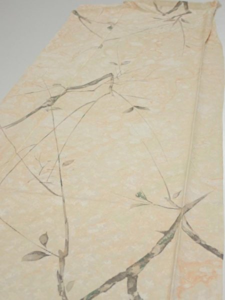 Photo3: 1T06z90  Japanese Kimono Silk  FABRIC Suminagashi Off-white 66.9x14.4 (3)