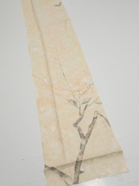 Photo2: 1T09z60  Japanese Kimono Silk  FABRIC Suminagashi Off-white 83.5x6.9 (2)