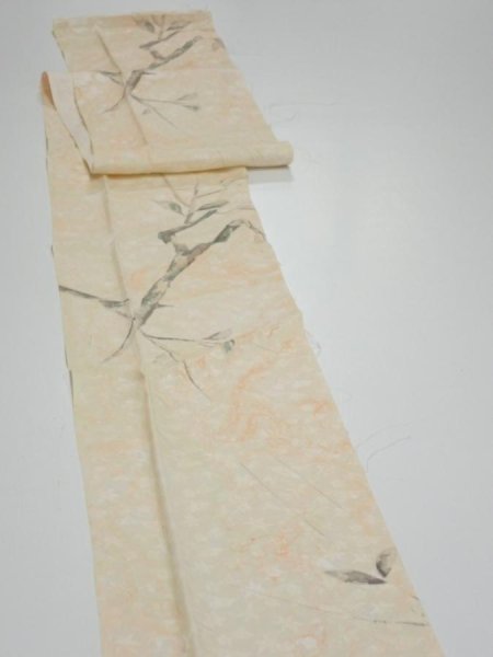 Photo3: 1T09z60  Japanese Kimono Silk  FABRIC Suminagashi Off-white 83.5x6.9 (3)