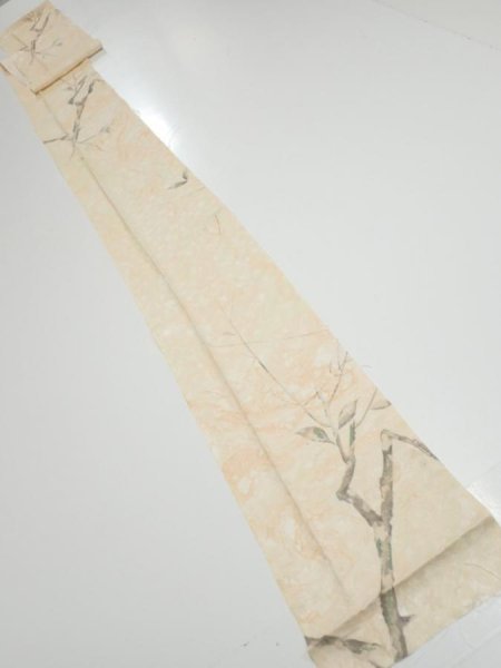 Photo6: 1T09z60  Japanese Kimono Silk  FABRIC Suminagashi Off-white 83.5x6.9 (6)