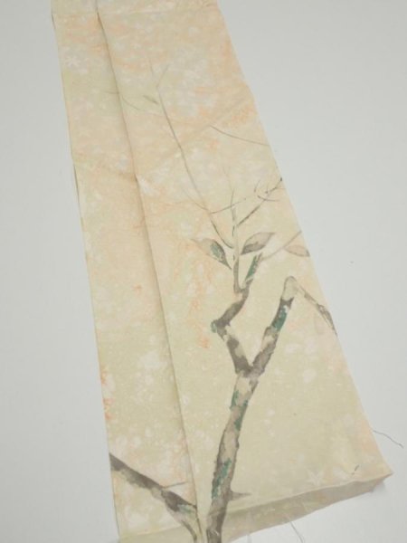 Photo2: 1T10z30  Japanese Kimono Silk  FABRIC Suminagashi Off-white 37.0x6.9 (2)