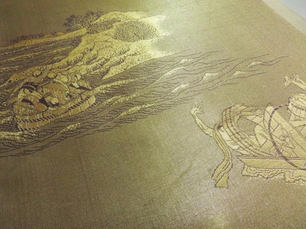 Photo6: 5113Y02z650  Japanese Kimono Gilt thread FUKURO OBI Ukiyoe Gold 171.7x12.2 (6)