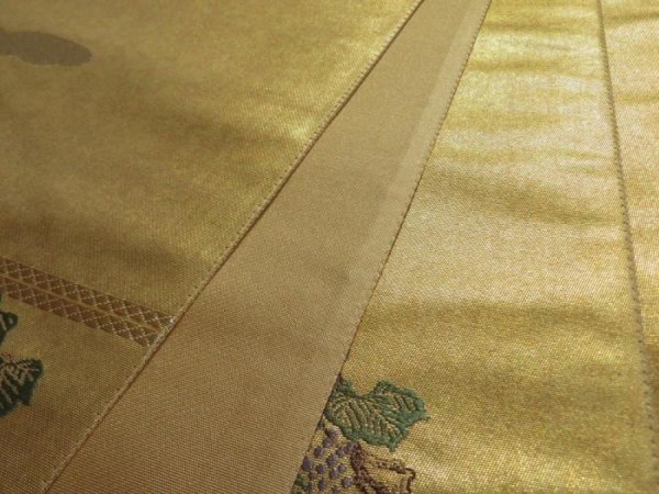 Photo2: 5114Y02z770  Japanese Kimono Silk FUKURO OBI Crane Gold 174.8x12.2 (2)