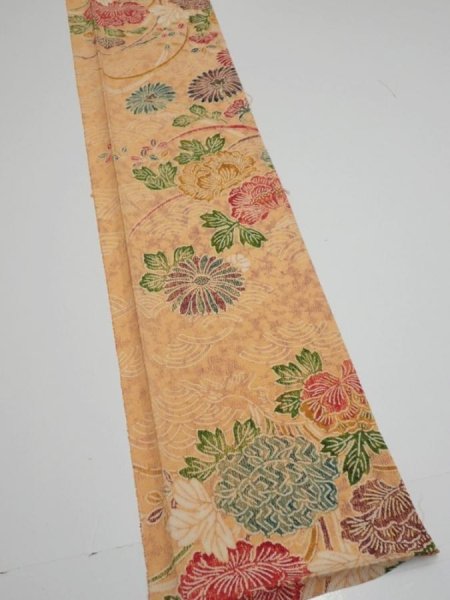 Photo2: 4B07z40  Japanese Kimono Silk  FABRIC Peony Light orange 55.9x7.1 (2)