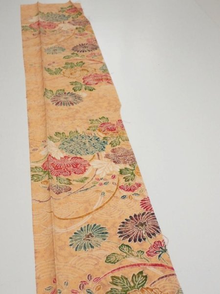 Photo3: 4B07z40  Japanese Kimono Silk  FABRIC Peony Light orange 55.9x7.1 (3)