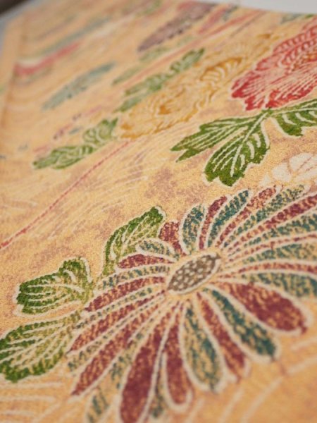 Photo4: 4B07z40  Japanese Kimono Silk  FABRIC Peony Light orange 55.9x7.1 (4)