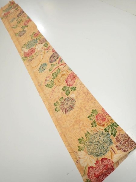 Photo5: 4B07z40  Japanese Kimono Silk  FABRIC Peony Light orange 55.9x7.1 (5)