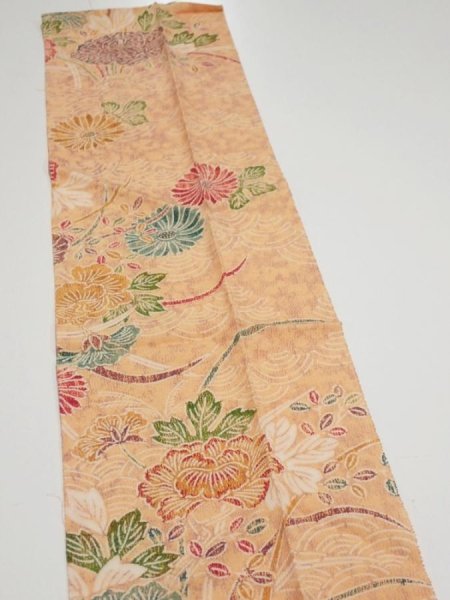 Photo3: 4B10z30  Japanese Kimono Silk  FABRIC Peony Light orange 33.9x7.3 (3)