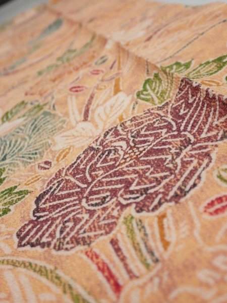 Photo4: 4B10z30  Japanese Kimono Silk  FABRIC Peony Light orange 33.9x7.3 (4)