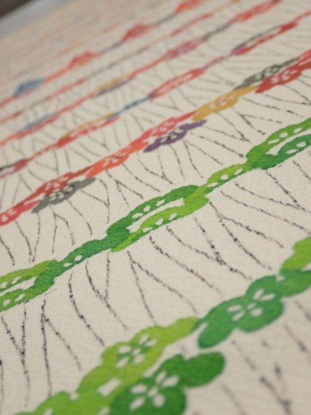 Photo4: 4B01z60  Japanese Kimono Silk  FABRIC Plum blossom Off-white 44.1x14.4 (4)