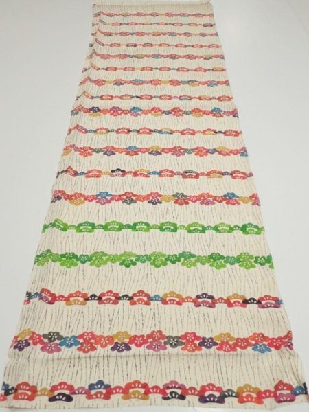 Photo5: 4B01z60  Japanese Kimono Silk  FABRIC Plum blossom Off-white 44.1x14.4 (5)