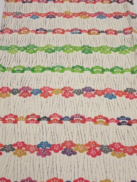Photo1: 4B02z60  Japanese Kimono Silk  FABRIC Plum blossom Off-white 44.5x14.4 (1)