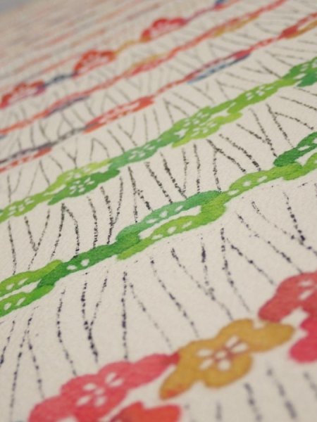 Photo4: 4B02z60  Japanese Kimono Silk  FABRIC Plum blossom Off-white 44.5x14.4 (4)