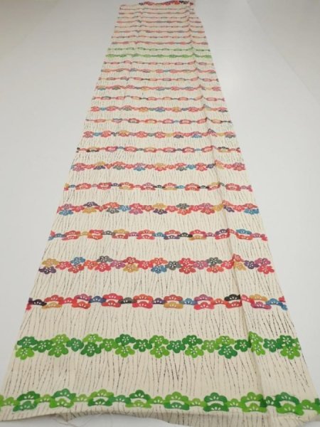 Photo5: 4B03z90  Japanese Kimono Silk  FABRIC Plum blossom Off-white 66.1x14.4 (5)