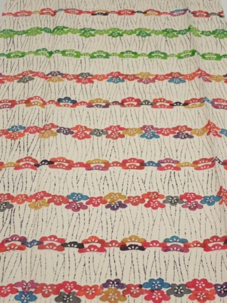 Photo1: 4B04z90  Japanese Kimono Silk  FABRIC Plum blossom Off-white 66.1x14.4 (1)