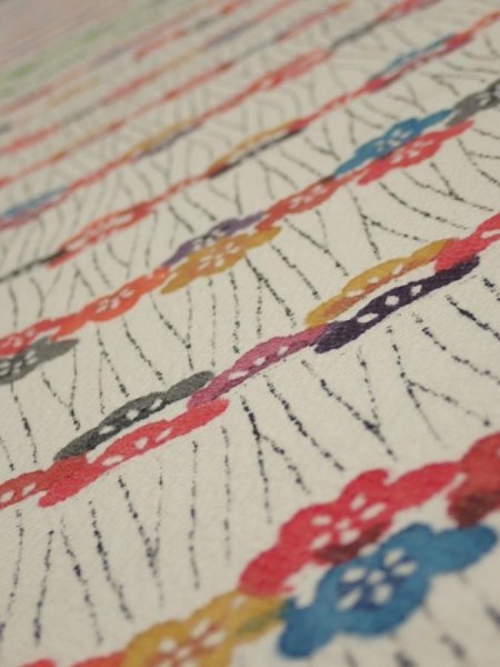 Photo4: 4B04z90  Japanese Kimono Silk  FABRIC Plum blossom Off-white 66.1x14.4 (4)