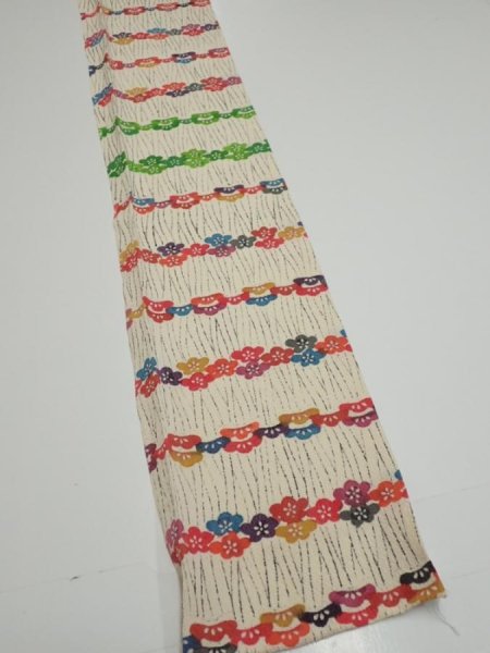 Photo2: 4B07z50  Japanese Kimono Silk  FABRIC Plum blossom Off-white 61.4x7.5 (2)