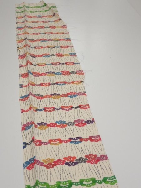 Photo3: 4B07z50  Japanese Kimono Silk  FABRIC Plum blossom Off-white 61.4x7.5 (3)