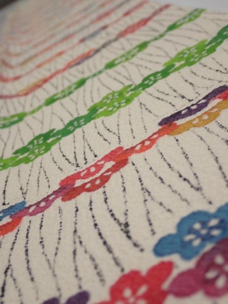 Photo4: 4B07z50  Japanese Kimono Silk  FABRIC Plum blossom Off-white 61.4x7.5 (4)