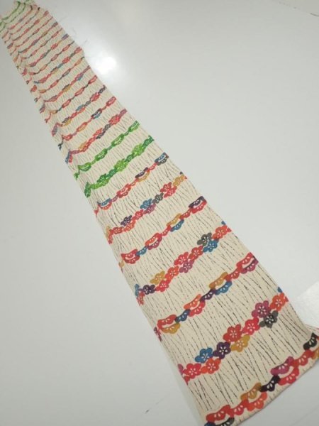 Photo5: 4B07z50  Japanese Kimono Silk  FABRIC Plum blossom Off-white 61.4x7.5 (5)