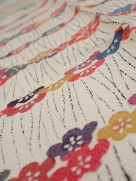 Photo4: 4B09z30  Japanese Kimono Silk  FABRIC Plum blossom Off-white 37.8x6.7 (4)