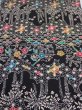 Photo1: 4B01z60  Japanese Kimono Silk  FABRIC Flowers Black 40.6x14.2 (1)