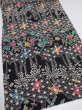 Photo2: 4B01z60  Japanese Kimono Silk  FABRIC Flowers Black 40.6x14.2 (2)