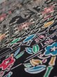 Photo4: 4B01z60  Japanese Kimono Silk  FABRIC Flowers Black 40.6x14.2 (4)