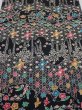 Photo1: 4B05z100  Japanese Kimono Silk  FABRIC Flowers Black 68.5x14.2 (1)