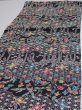 Photo3: 4B05z100  Japanese Kimono Silk  FABRIC Flowers Black 68.5x14.2 (3)