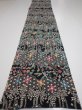 Photo5: 4B05z100  Japanese Kimono Silk  FABRIC Flowers Black 68.5x14.2 (5)