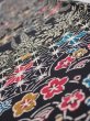 Photo4: 4B08z50  Japanese Kimono Silk  FABRIC Flowers Black 60.6x7.1 (4)