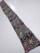 Photo5: 4B08z50  Japanese Kimono Silk  FABRIC Flowers Black 60.6x7.1 (5)