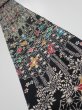 Photo1: 4B09z60  Japanese Kimono Silk  FABRIC Flowers Black 82.7x7.1 (1)