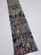 Photo2: 4B09z60  Japanese Kimono Silk  FABRIC Flowers Black 82.7x7.1 (2)